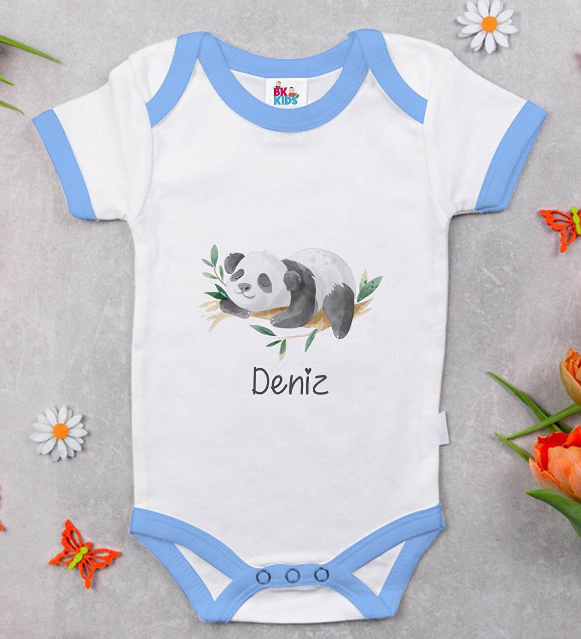 BK Kids Kişiye Özel Mavi Bebek Body Zıbın - Model 158