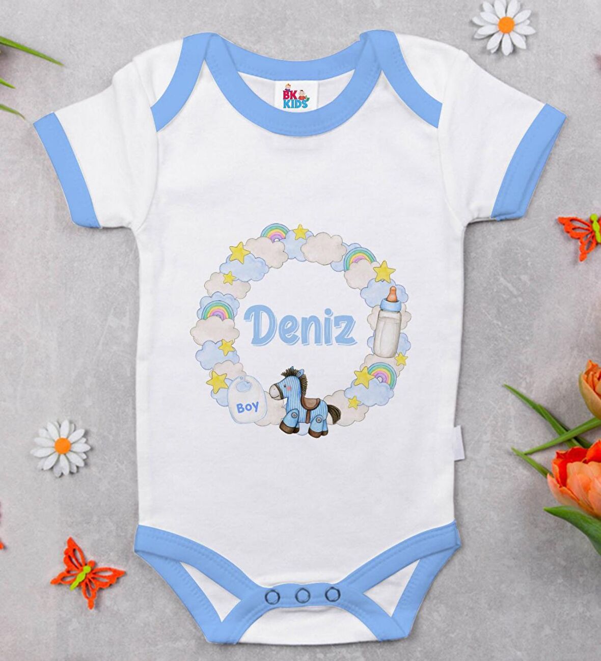 BK Kids Kişiye Özel Mavi Bebek Body Zıbın - Model 161