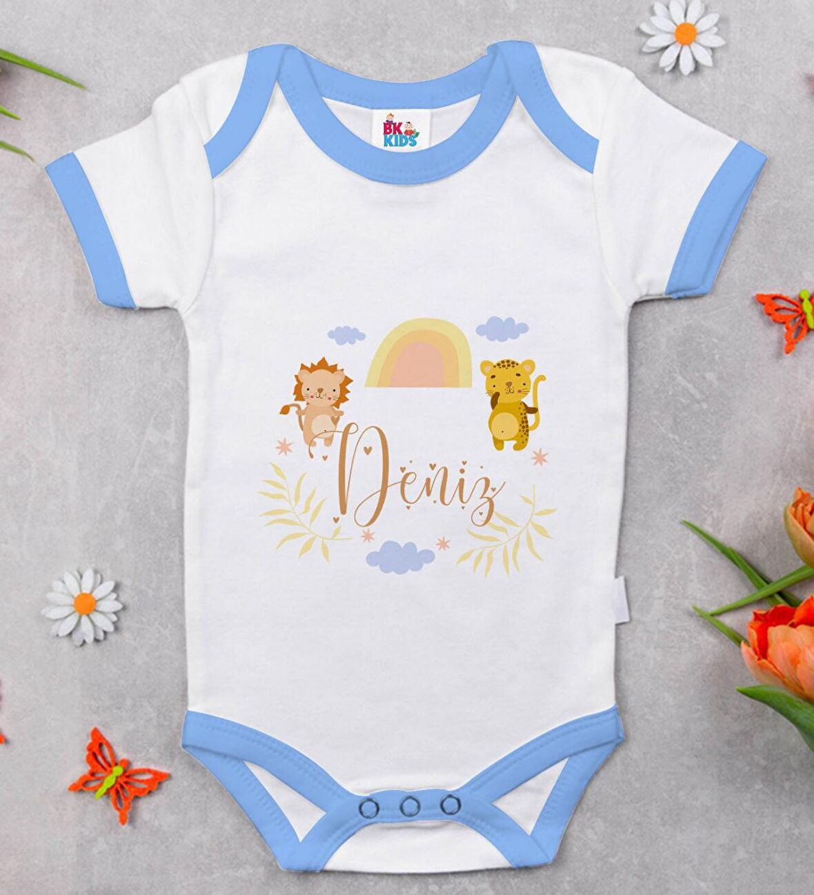 BK Kids Kişiye Özel Mavi Bebek Body Zıbın - Model 164