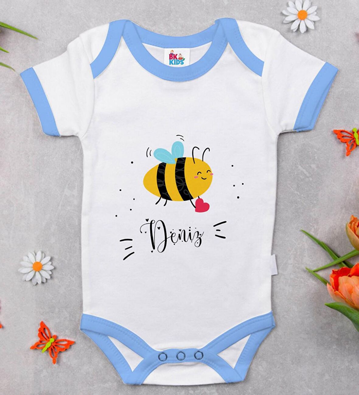 BK Kids Kişiye Özel Mavi Bebek Body Zıbın - Model 165