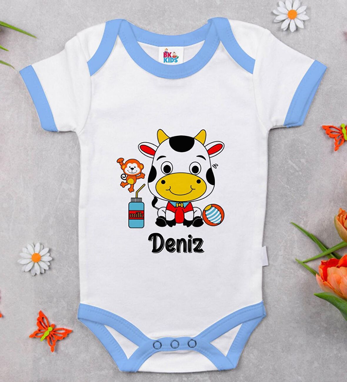 BK Kids Kişiye Özel Mavi Bebek Body Zıbın - Model 167