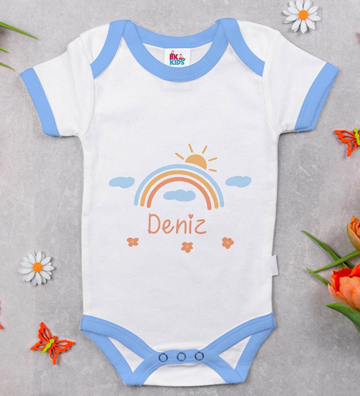 BK Kids Kişiye Özel Mavi Bebek Body Zıbın - Model 169