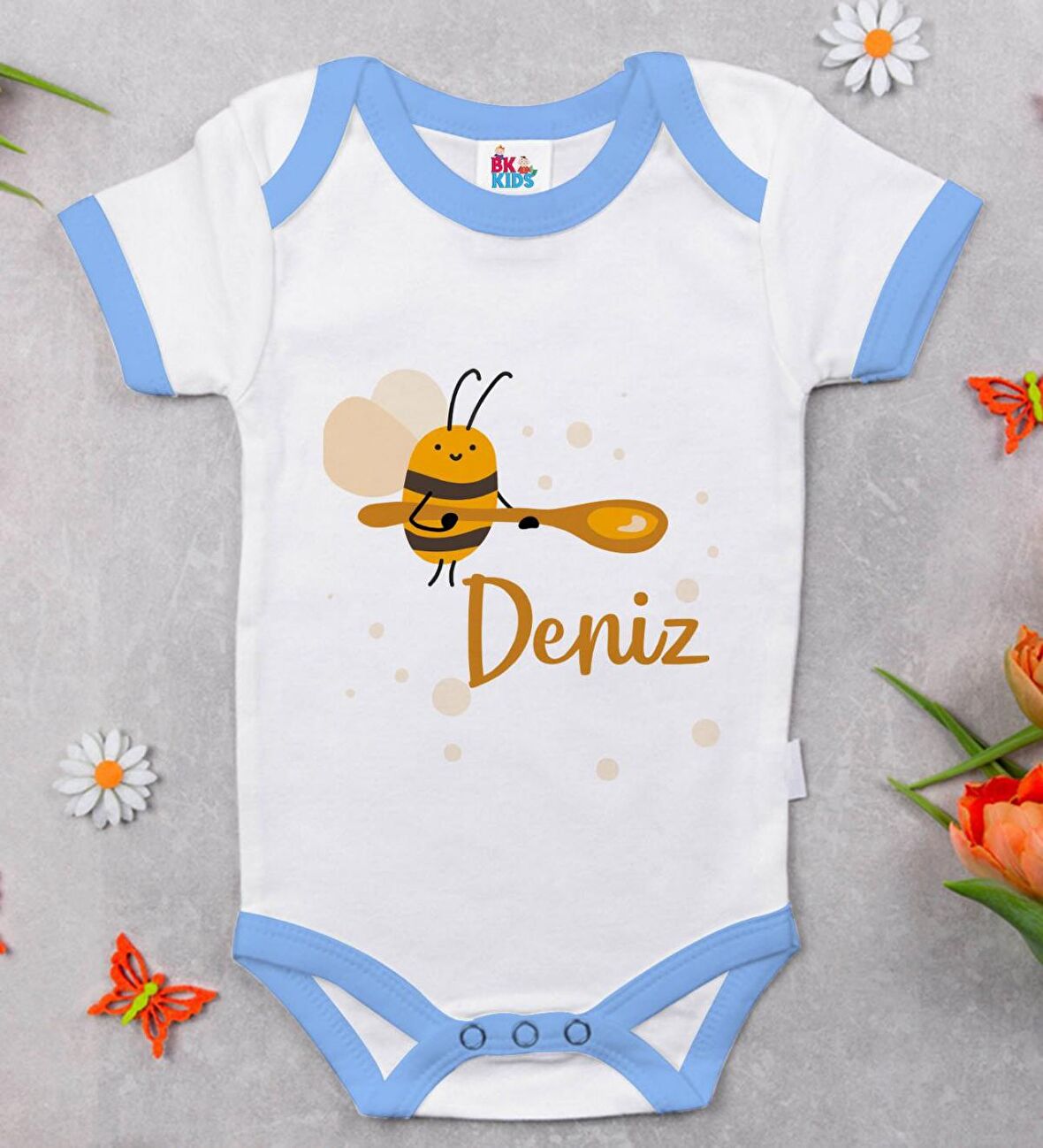 BK Kids Kişiye Özel Mavi Bebek Body Zıbın - Model 171