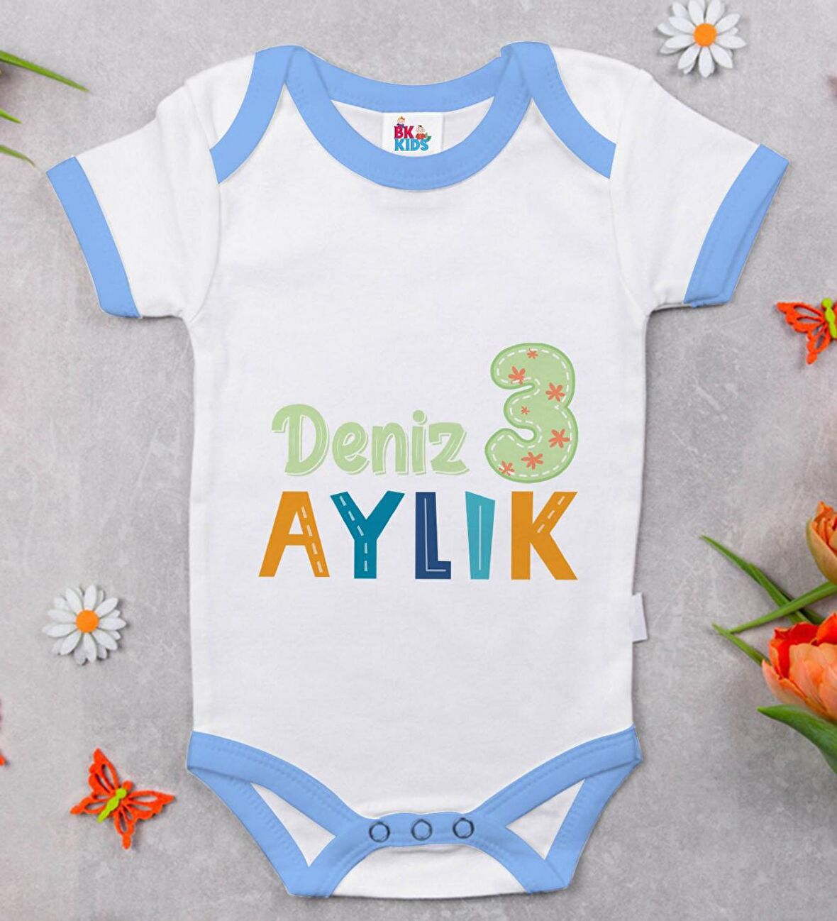 BK Kids Kişiye Özel Mavi Bebek Body Zıbın - Model 173