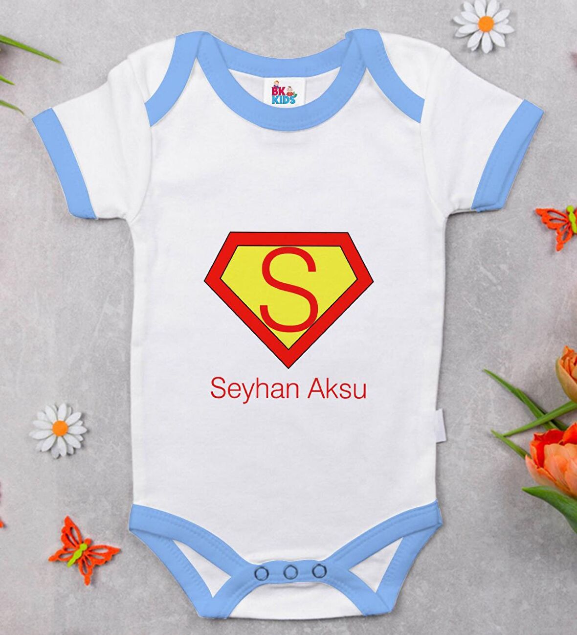 BK Kids Kişiye Özel Mavi Bebek Body Zıbın - Model 174