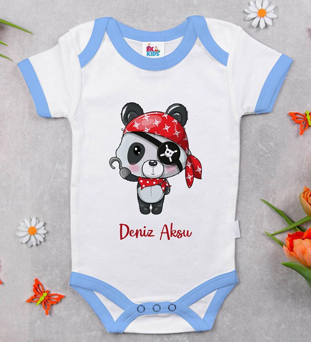 BK Kids Kişiye Özel Mavi Bebek Body Zıbın - Model 179