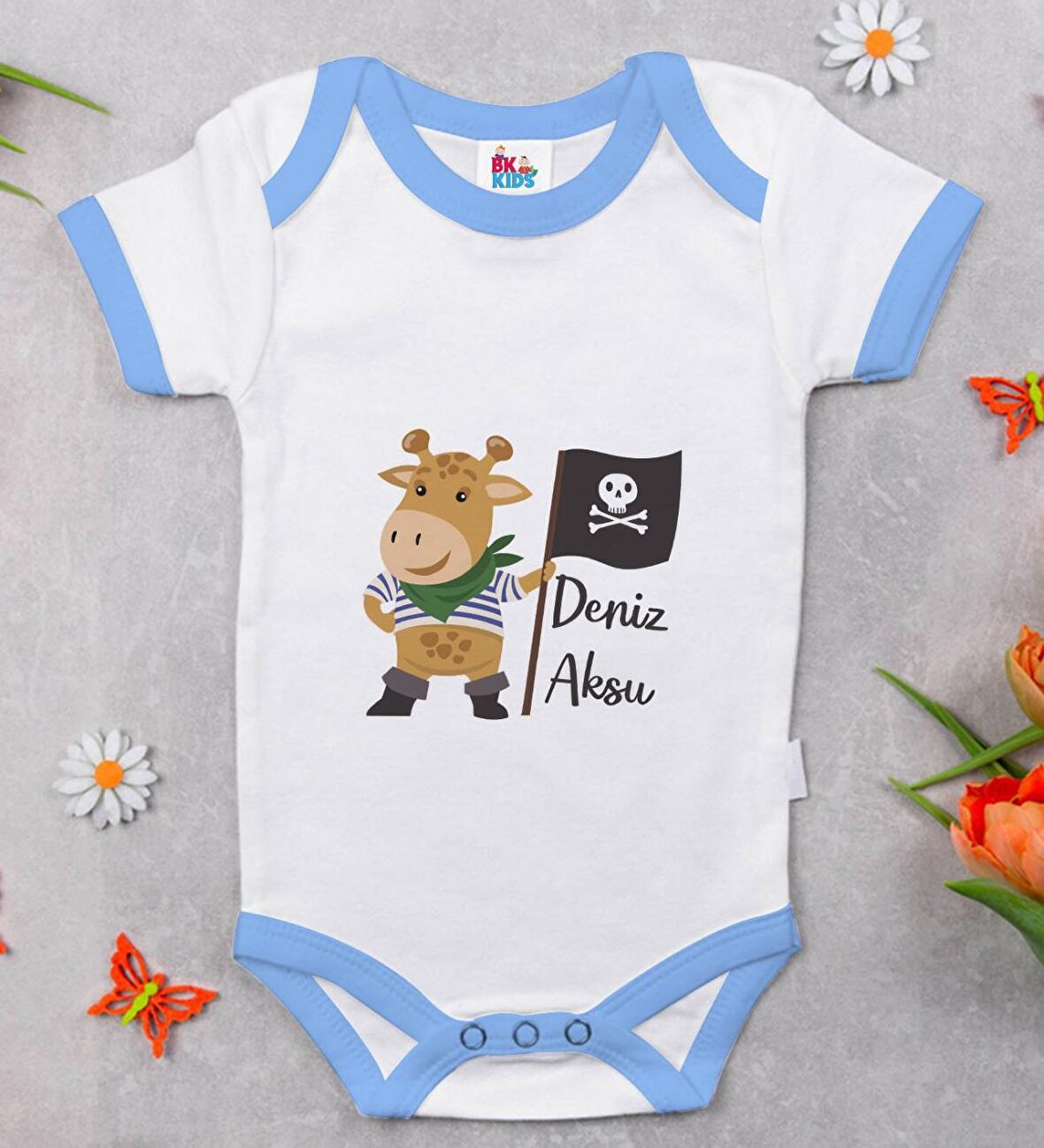 BK Kids Kişiye Özel Mavi Bebek Body Zıbın - Model 181