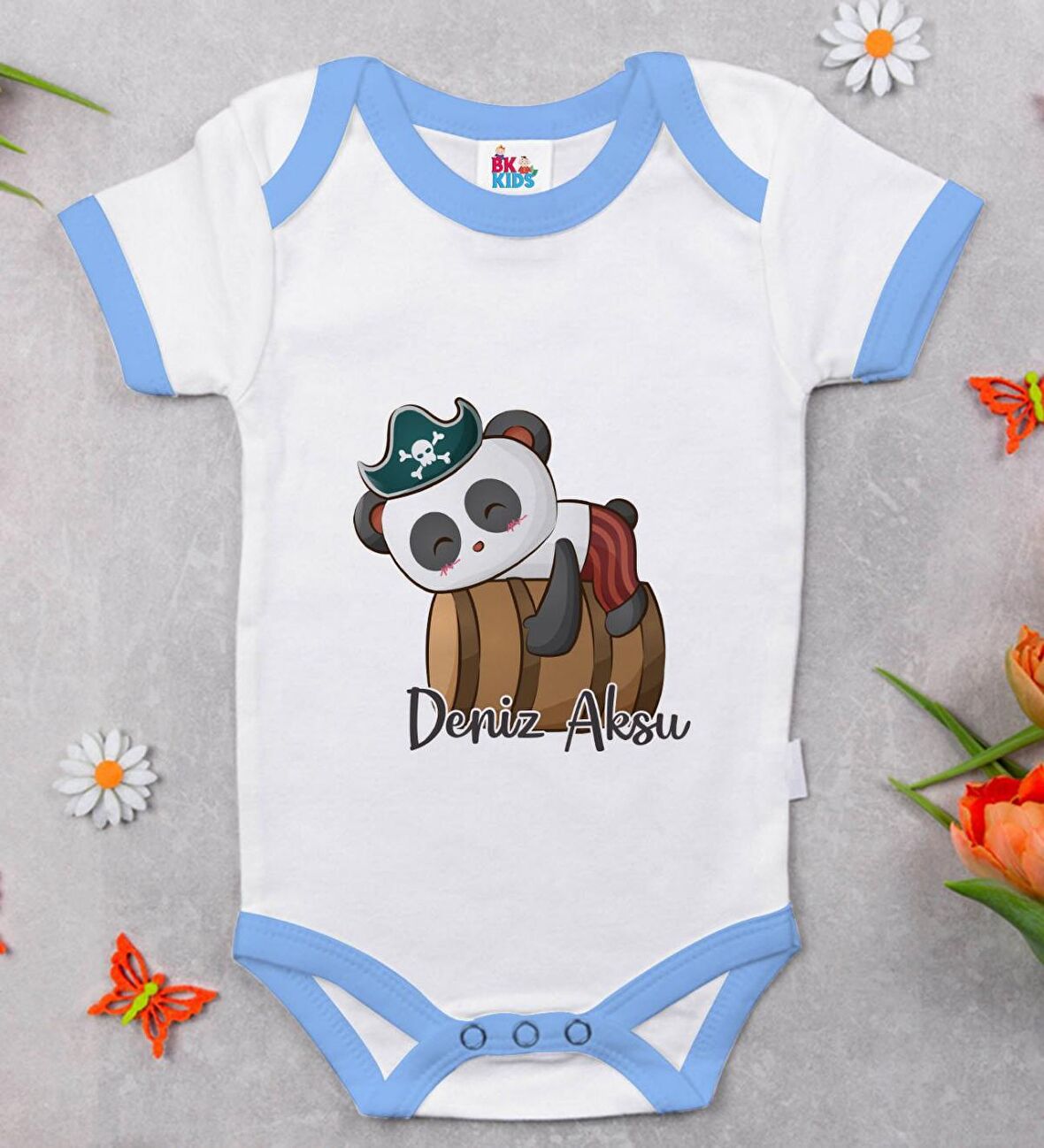 BK Kids Kişiye Özel Mavi Bebek Body Zıbın - Model 182