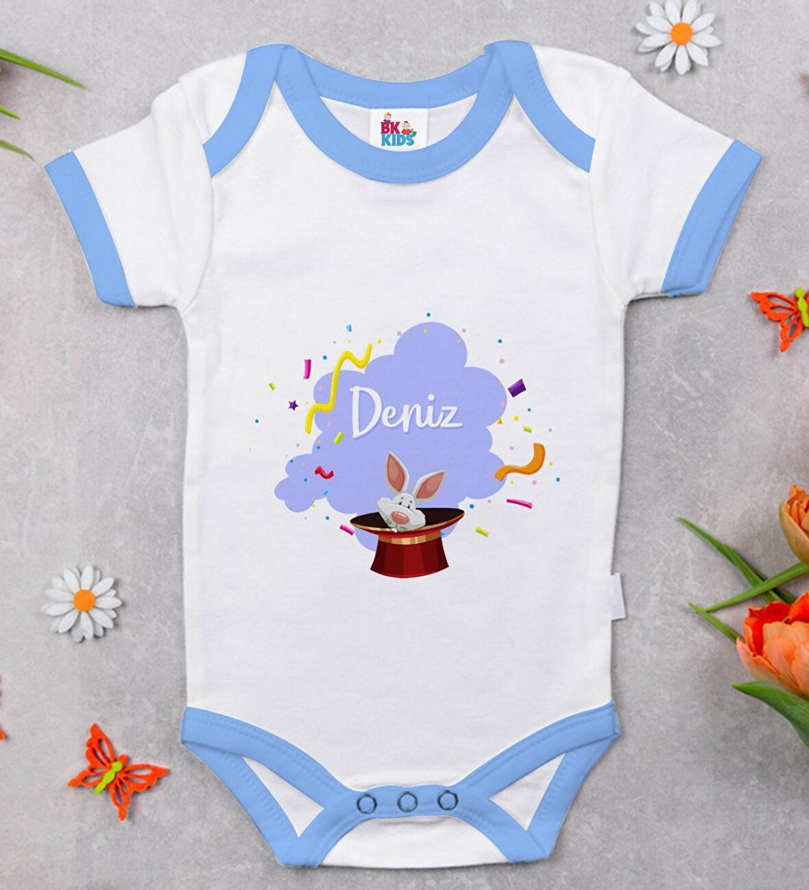 BK Kids Kişiye Özel Mavi Bebek Body Zıbın - Model 183