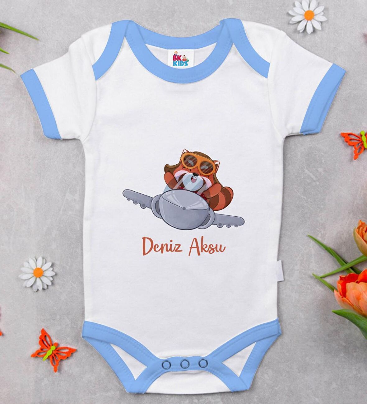 BK Kids Kişiye Özel Mavi Bebek Body Zıbın - Model 185