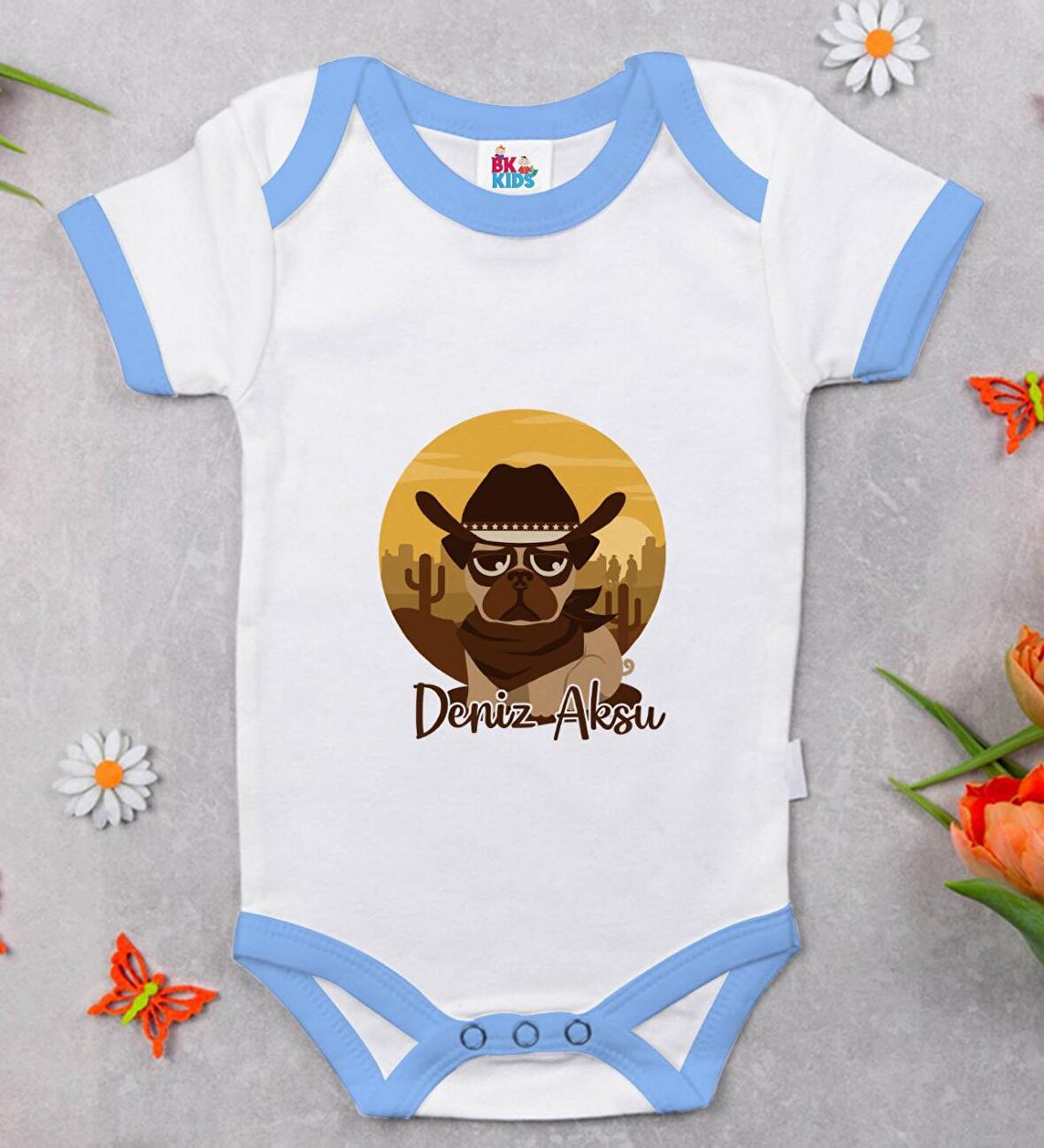 BK Kids Kişiye Özel Mavi Bebek Body Zıbın - Model 189