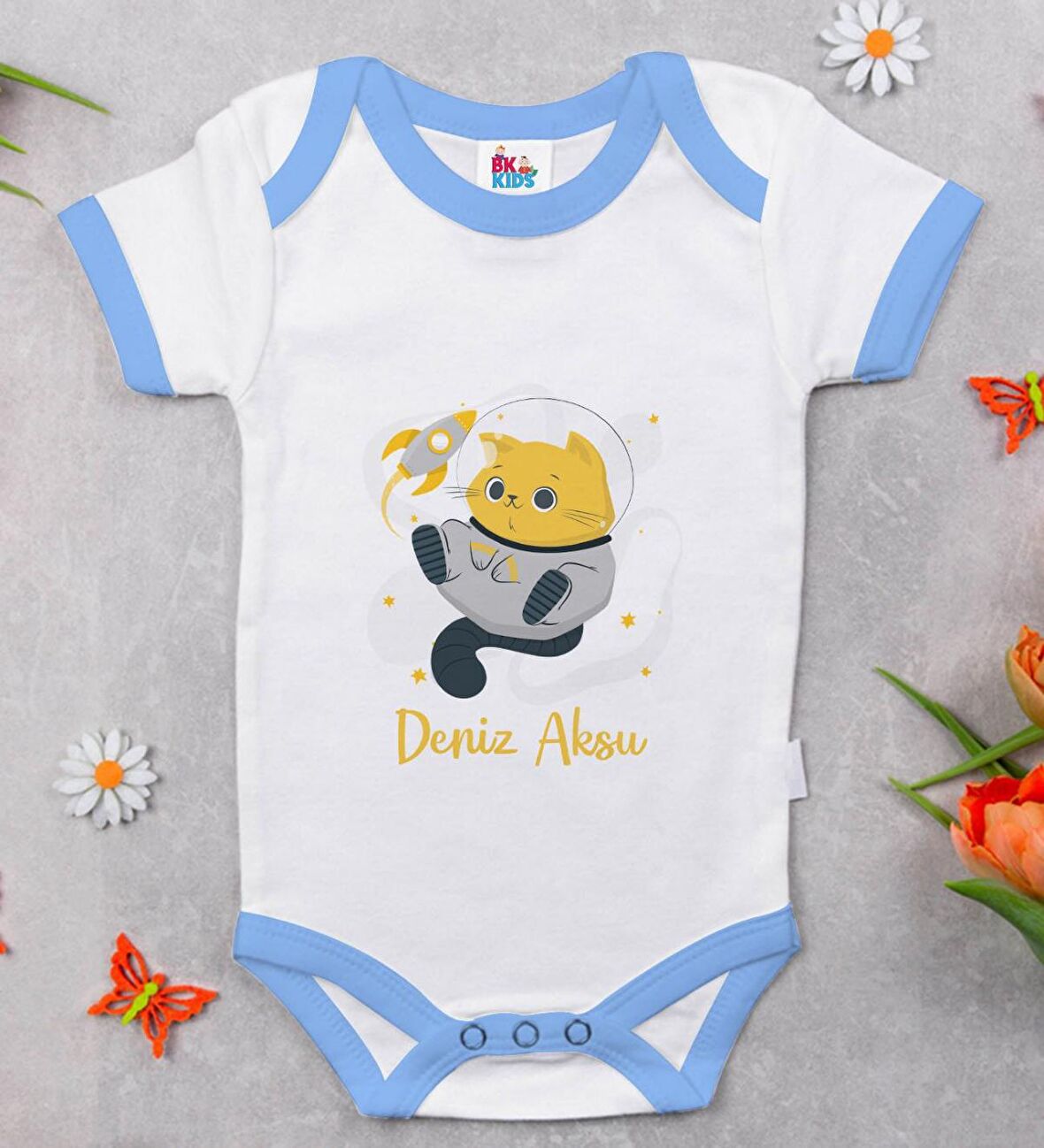 BK Kids Kişiye Özel Mavi Bebek Body Zıbın - Model 194