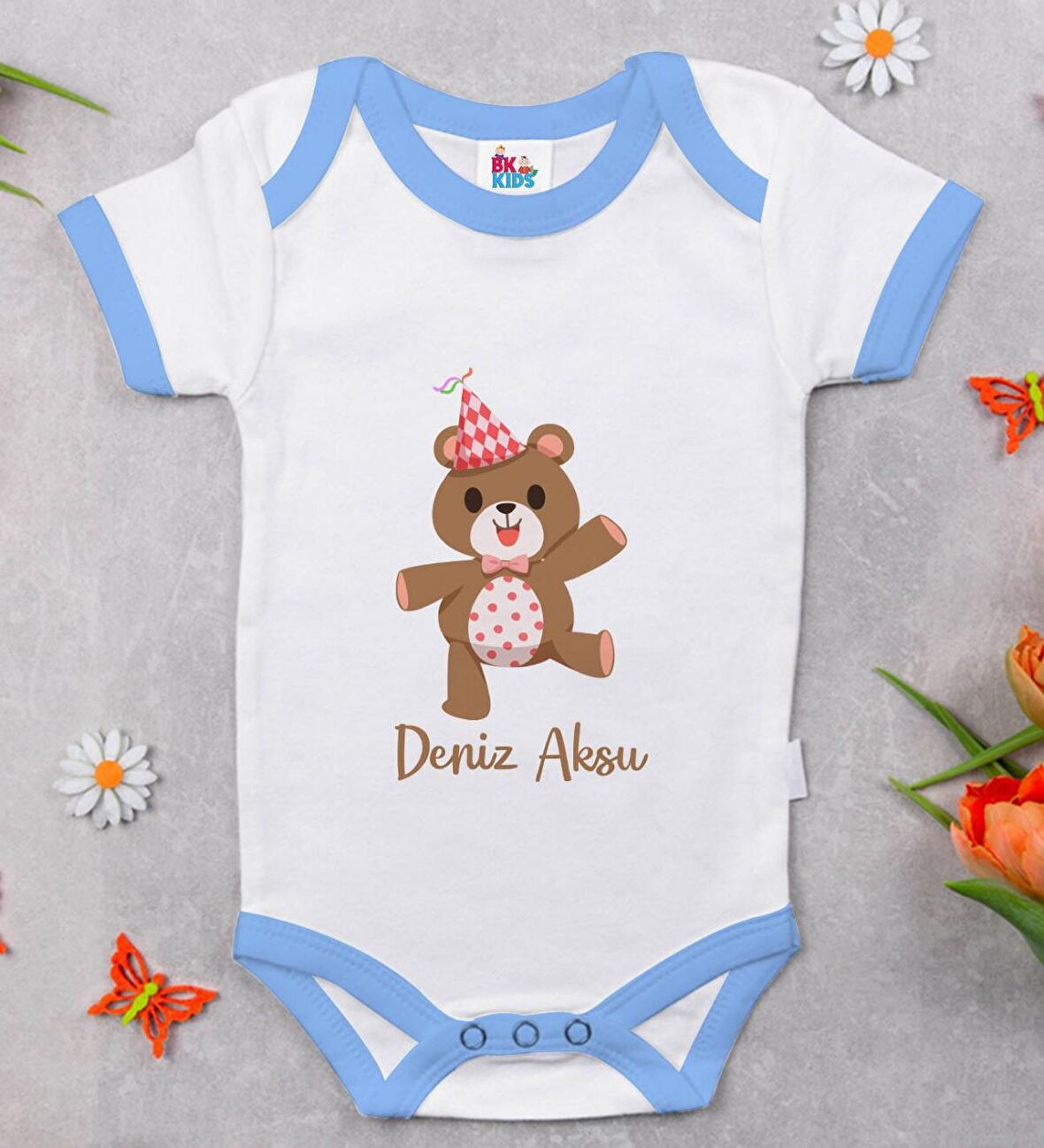 BK Kids Kişiye Özel Mavi Bebek Body Zıbın - Model 197