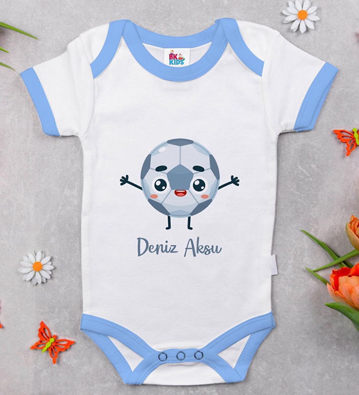 BK Kids Kişiye Özel Mavi Bebek Body Zıbın - Model 198