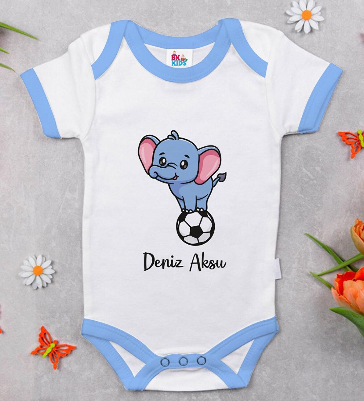 BK Kids Kişiye Özel Mavi Bebek Body Zıbın - Model 201