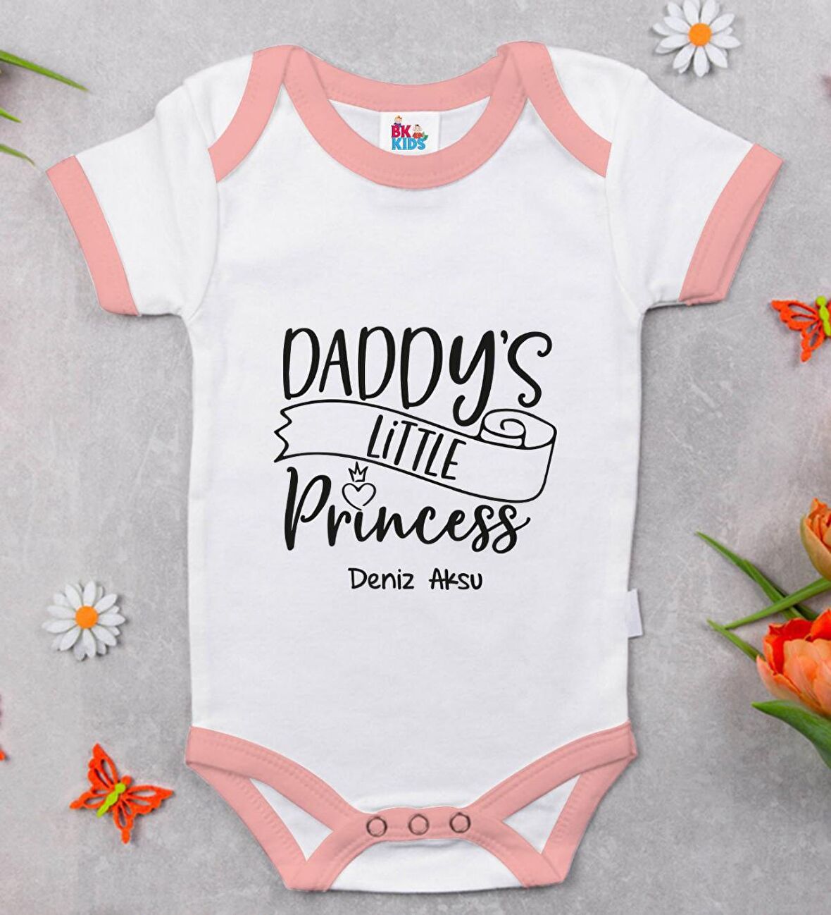 BK Kids Kişiye Özel Pembe Bebek Body Zıbın - Model 2