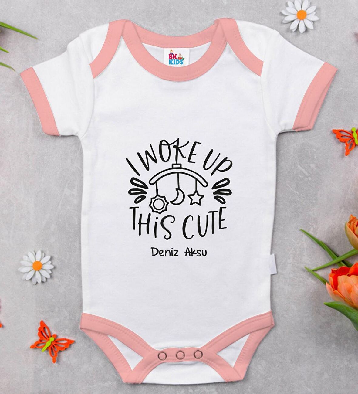 BK Kids Kişiye Özel Pembe Bebek Body Zıbın - Model 5
