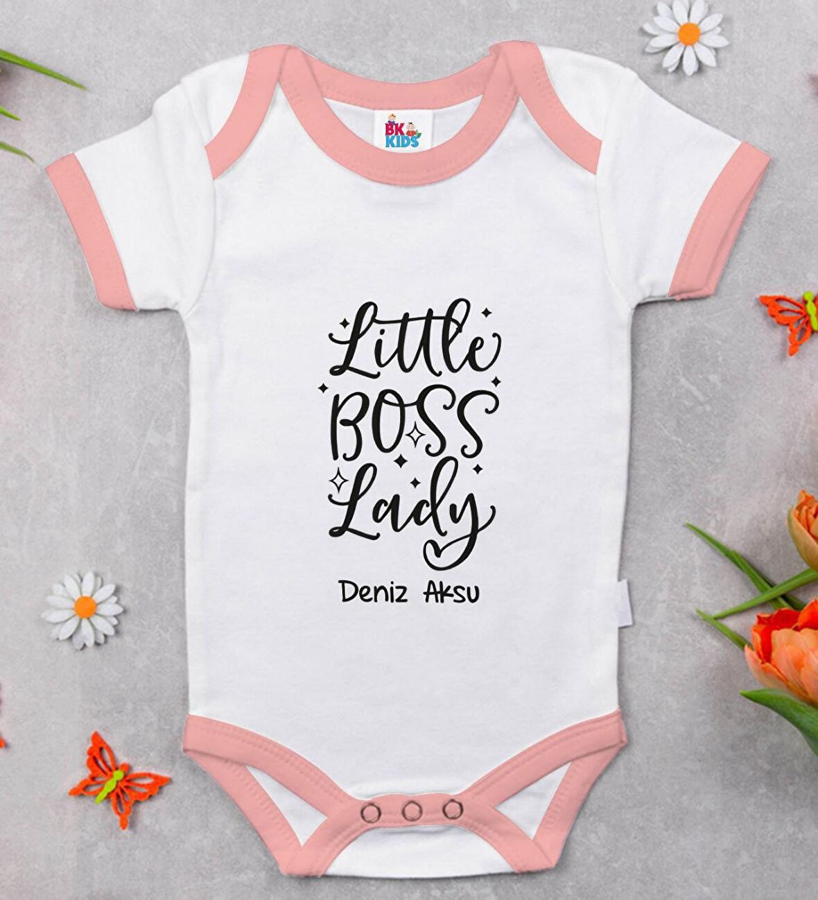 BK Kids Kişiye Özel Pembe Bebek Body Zıbın - Model 6