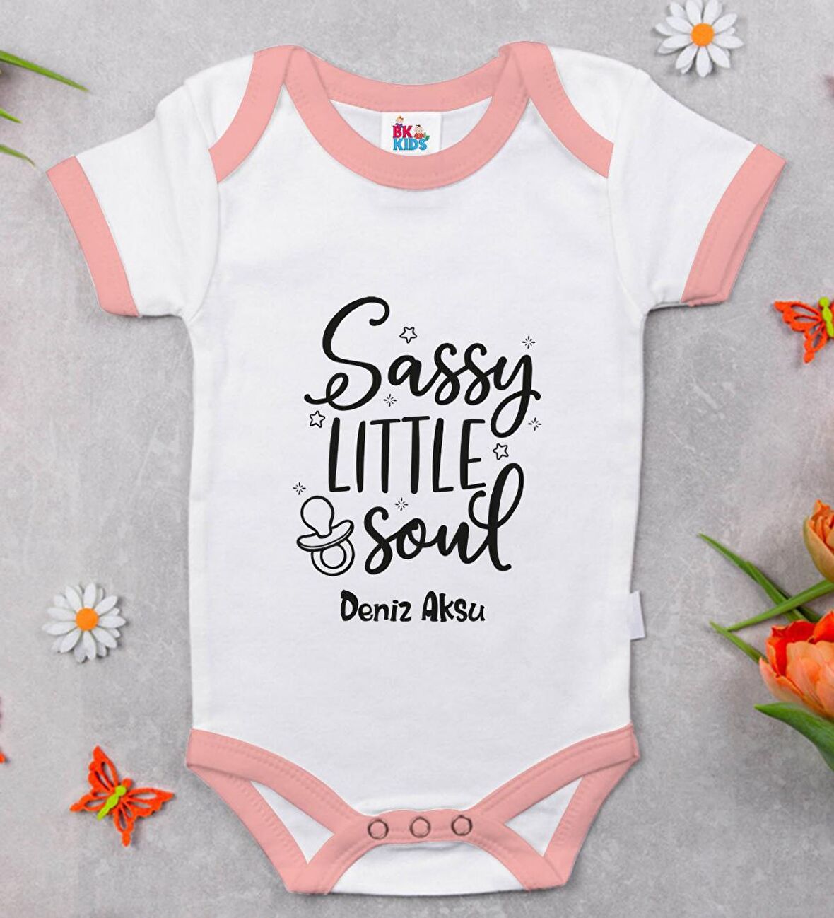 BK Kids Kişiye Özel Pembe Bebek Body Zıbın - Model 8