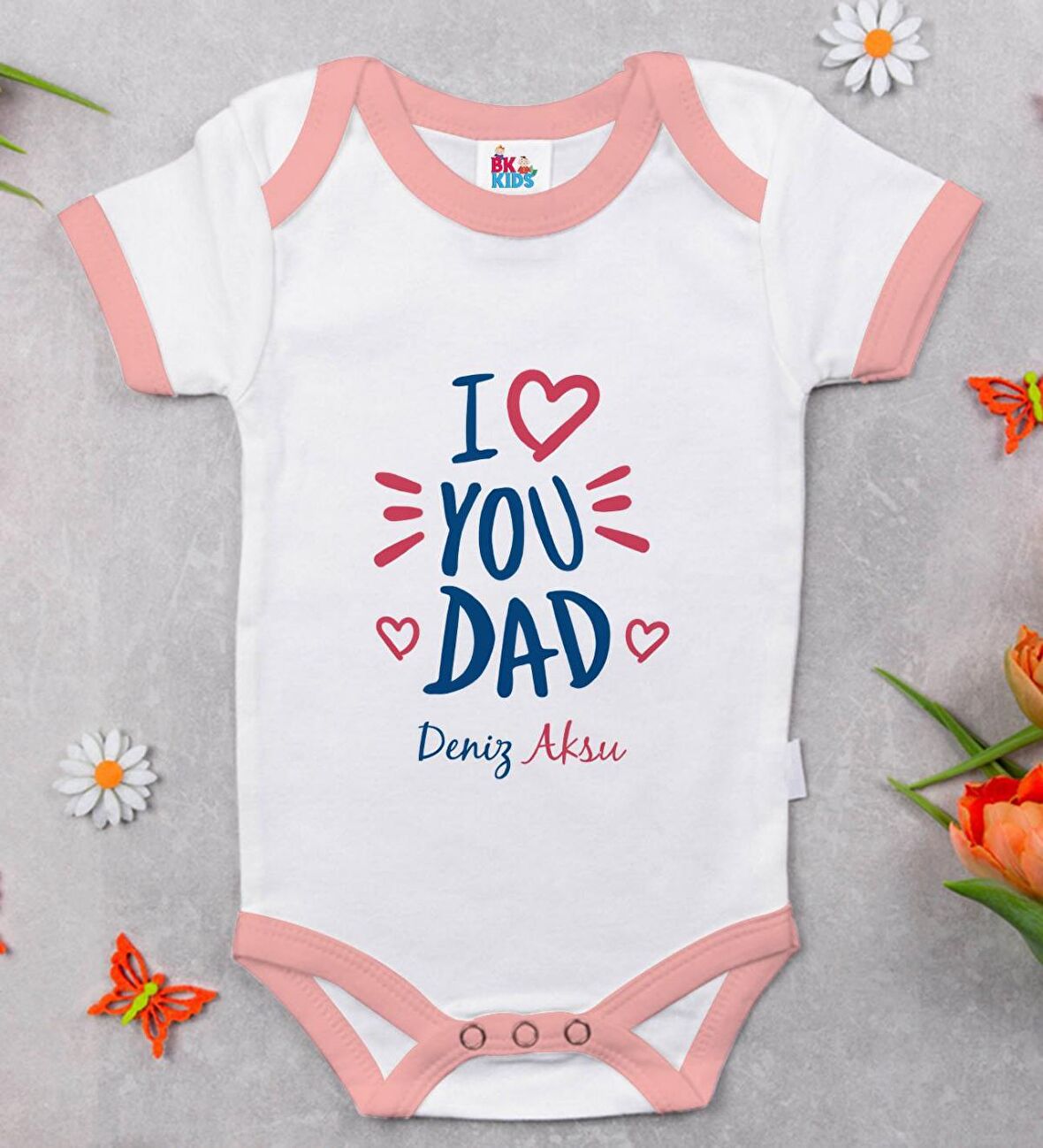 BK Kids Kişiye Özel Pembe Bebek Body Zıbın - Model 10