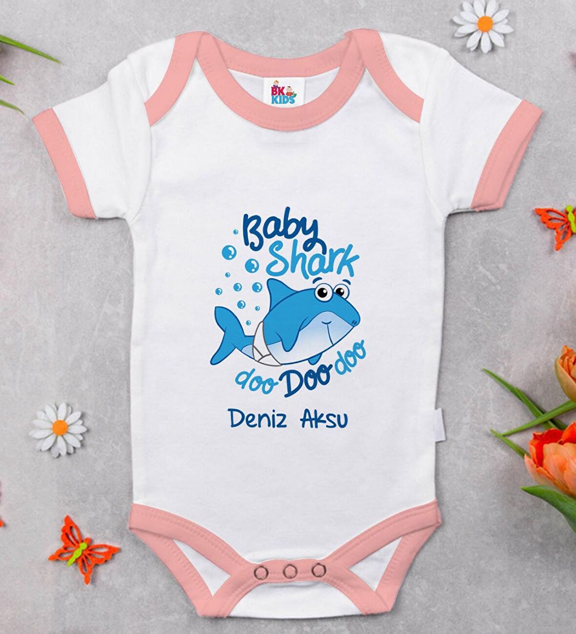 BK Kids Kişiye Özel Pembe Bebek Body Zıbın - Model 15