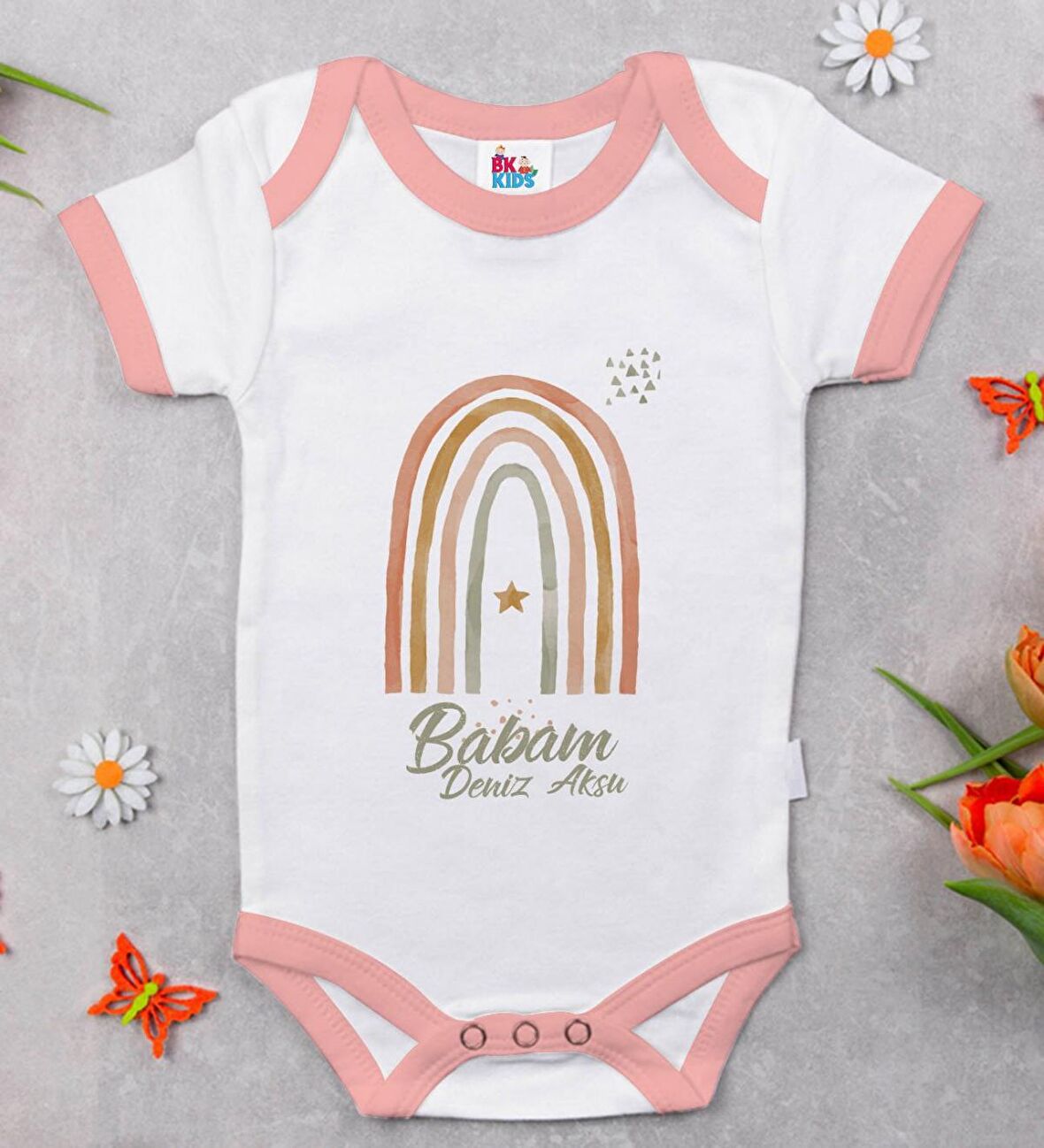 BK Kids Kişiye Özel Pembe Bebek Body Zıbın - Model 19
