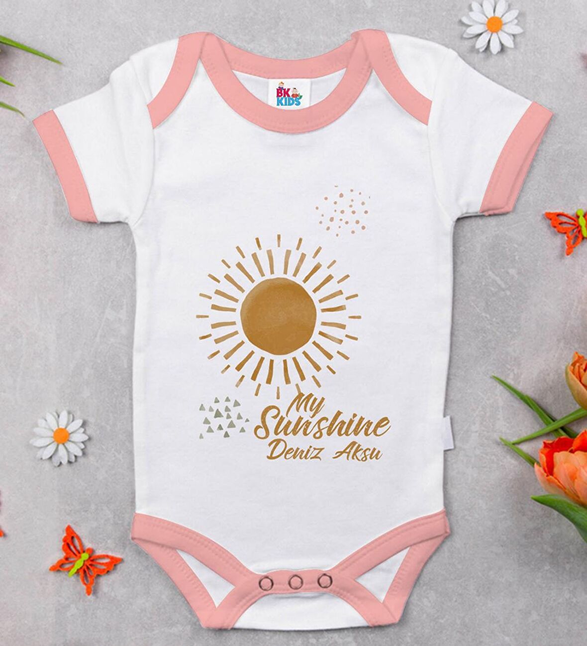 BK Kids Kişiye Özel Pembe Bebek Body Zıbın - Model 20