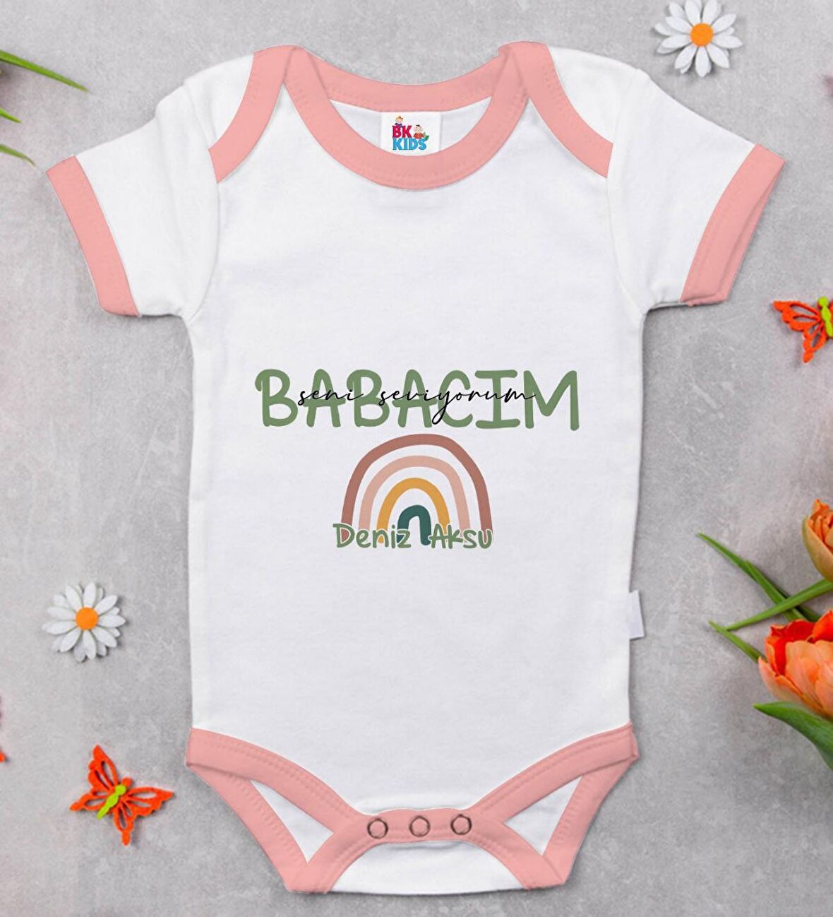 BK Kids Kişiye Özel Pembe Bebek Body Zıbın - Model 30