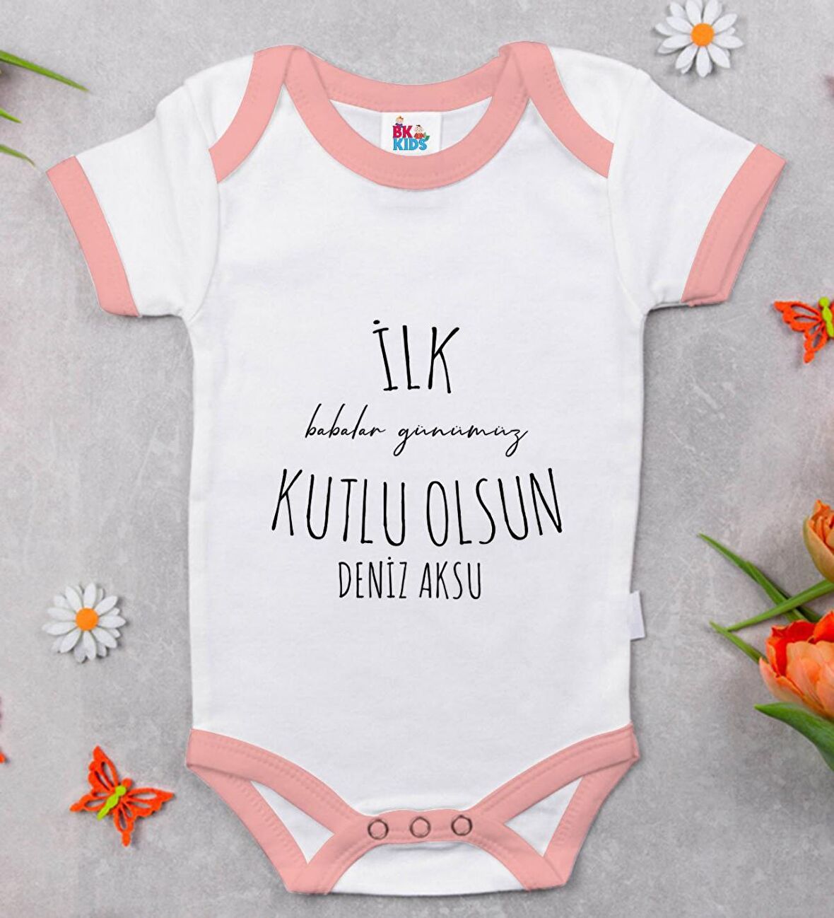 BK Kids Kişiye Özel Pembe Bebek Body Zıbın - Model 33