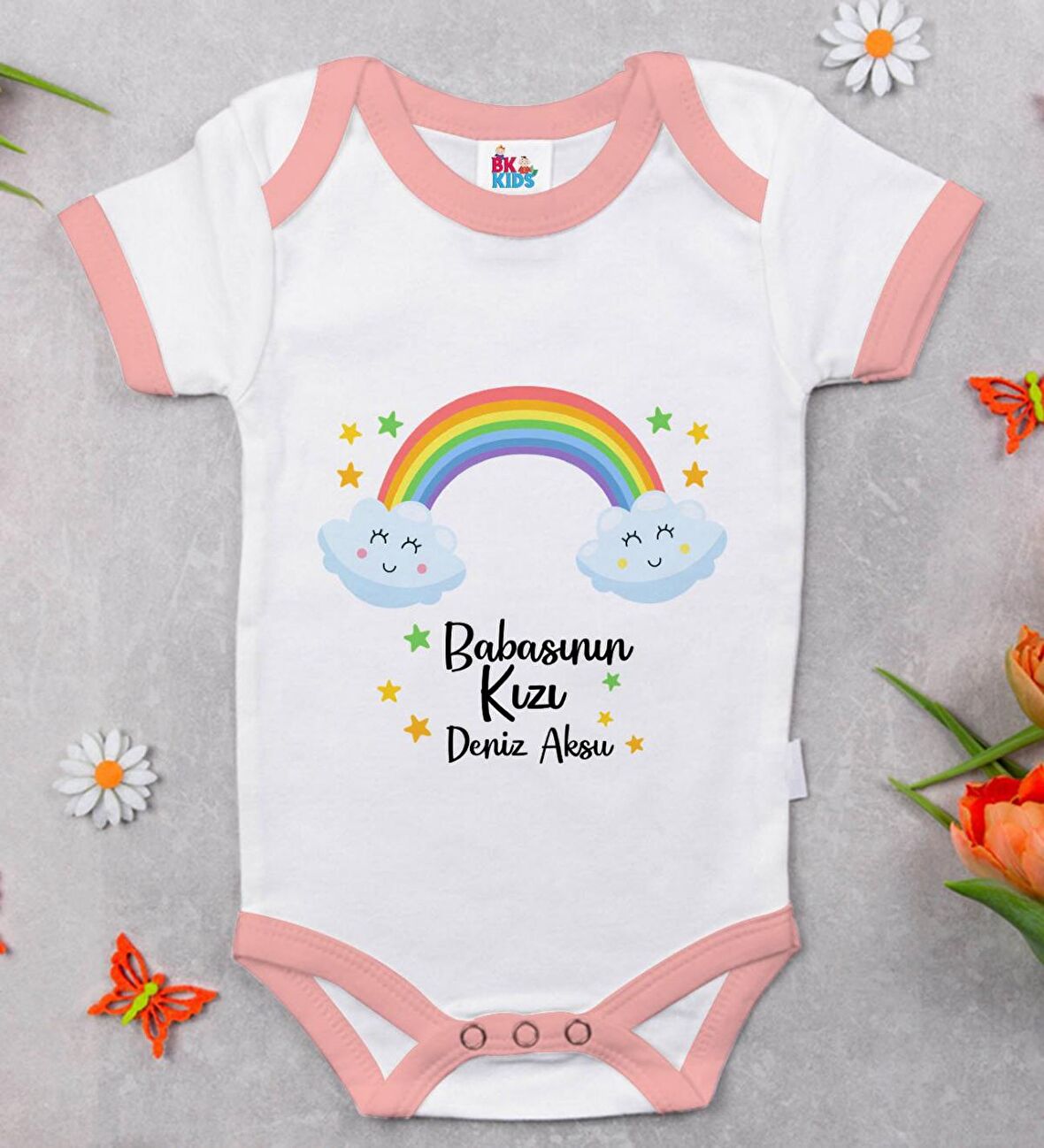 BK Kids Kişiye Özel Pembe Bebek Body Zıbın - Model 44