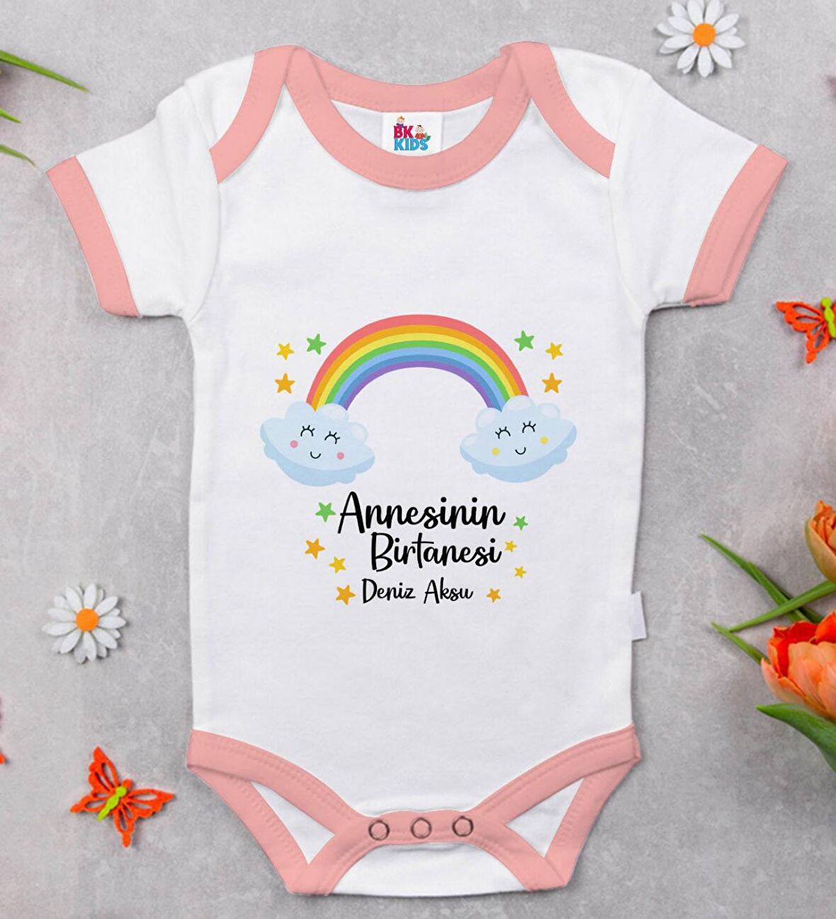 BK Kids Kişiye Özel Pembe Bebek Body Zıbın - Model 45