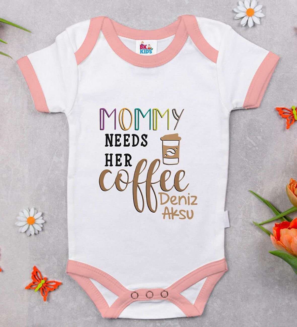 BK Kids Kişiye Özel Pembe Bebek Body Zıbın - Model 53