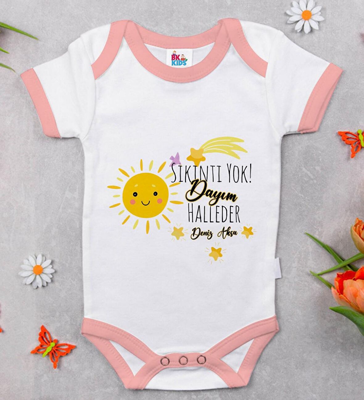 BK Kids Kişiye Özel Pembe Bebek Body Zıbın - Model 58