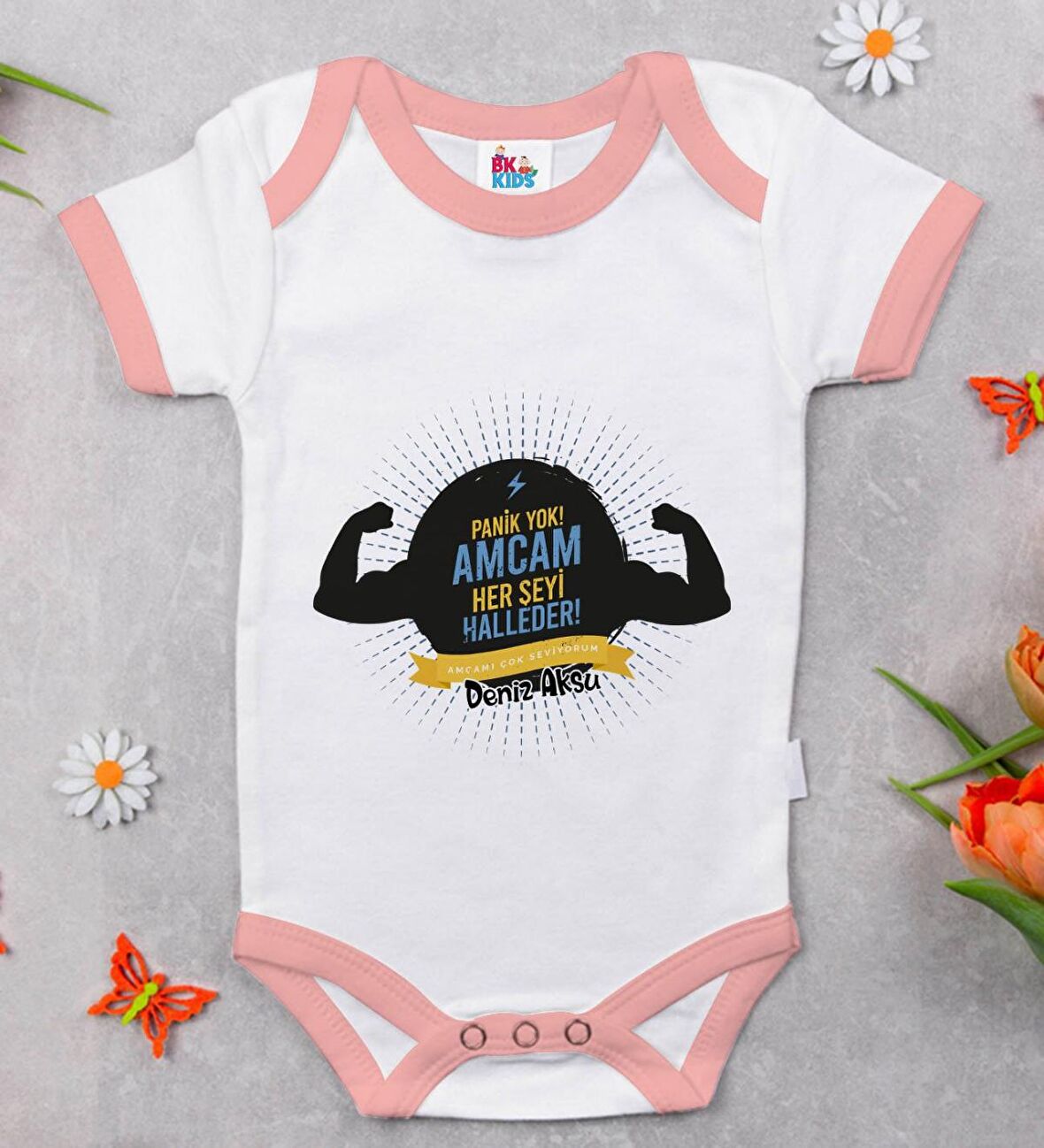 BK Kids Kişiye Özel Pembe Bebek Body Zıbın - Model 68
