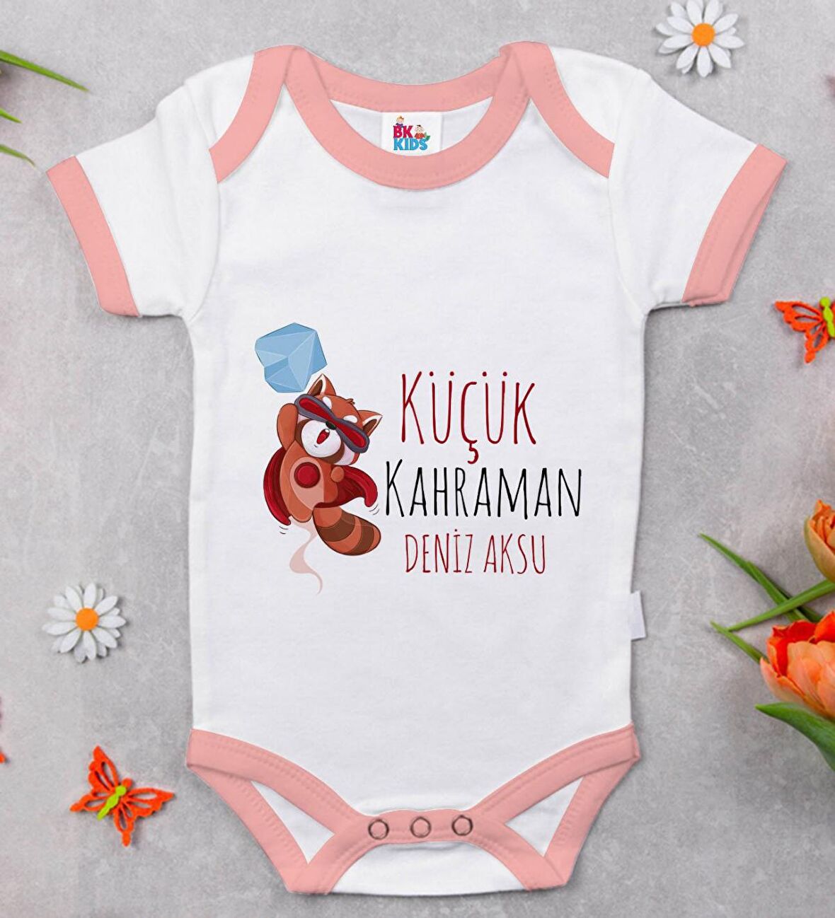 BK Kids Kişiye Özel Pembe Bebek Body Zıbın - Model 75