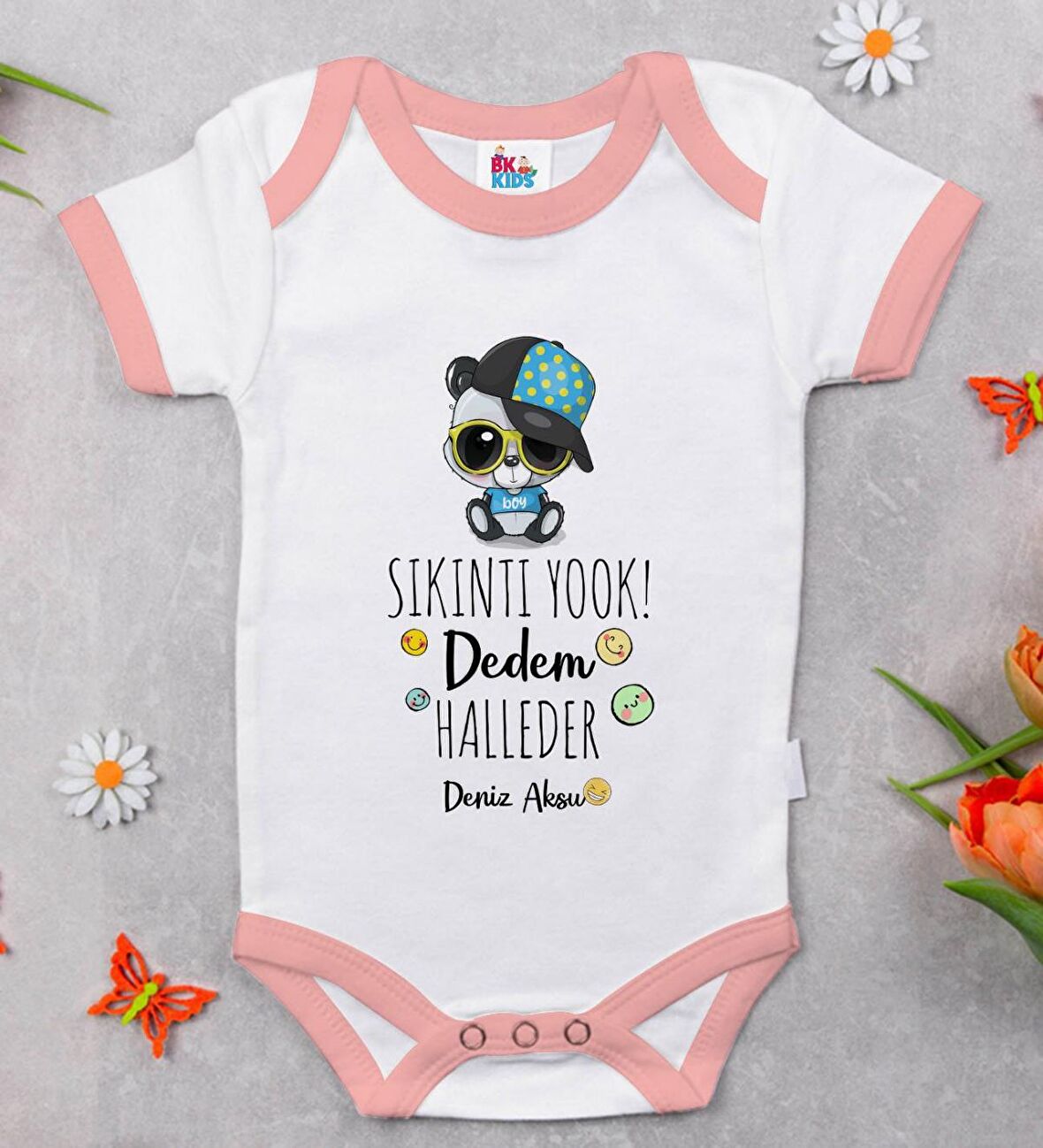 BK Kids Kişiye Özel Pembe Bebek Body Zıbın - Model 76