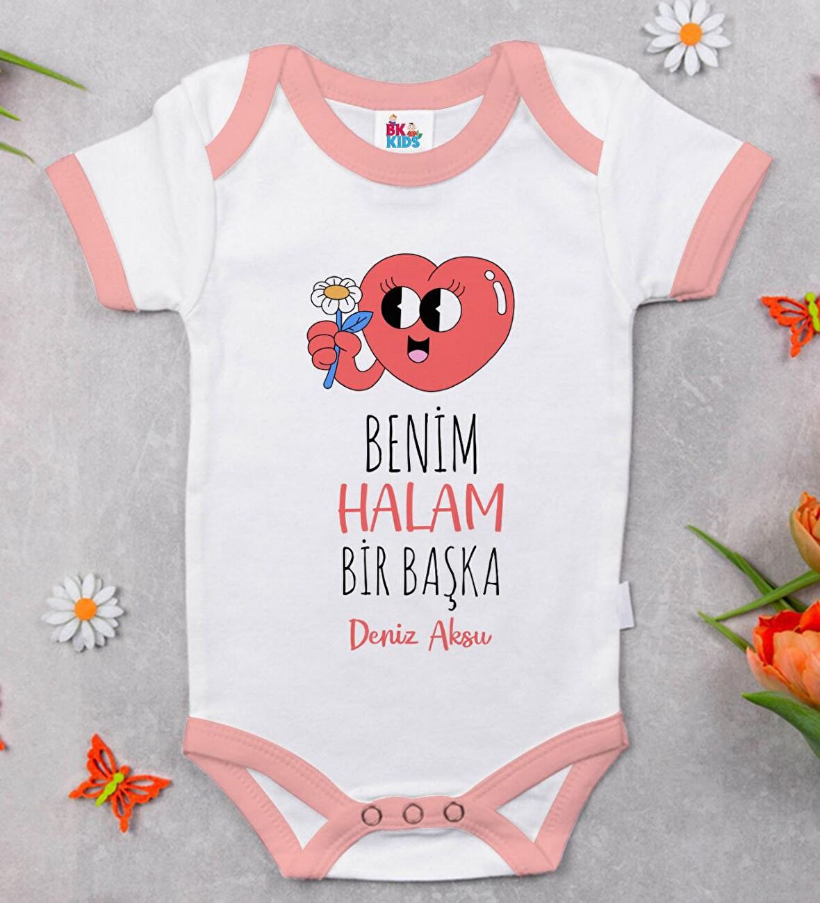 BK Kids Kişiye Özel Pembe Bebek Body Zıbın - Model 77
