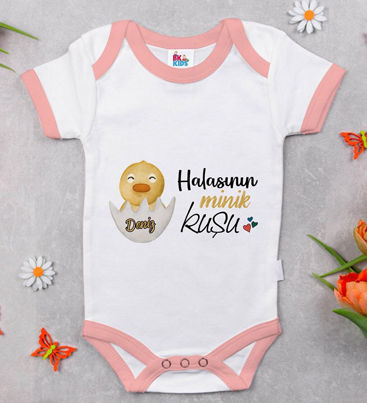 BK Kids Kişiye Özel Pembe Bebek Body Zıbın - Model 79