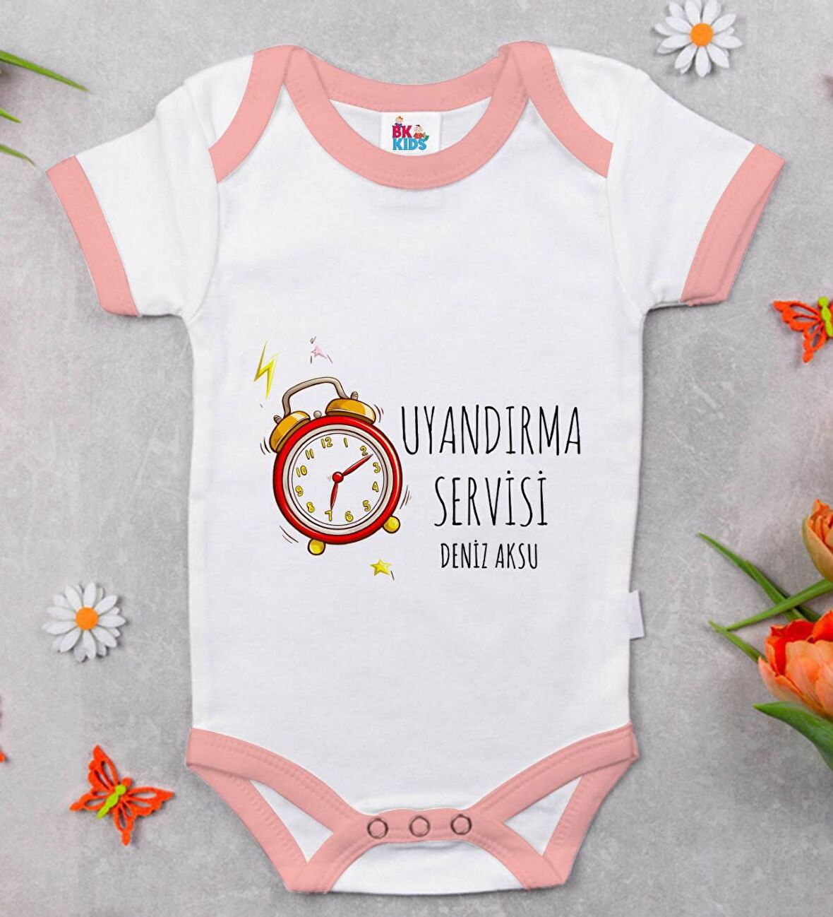 BK Kids Kişiye Özel Pembe Bebek Body Zıbın - Model 84