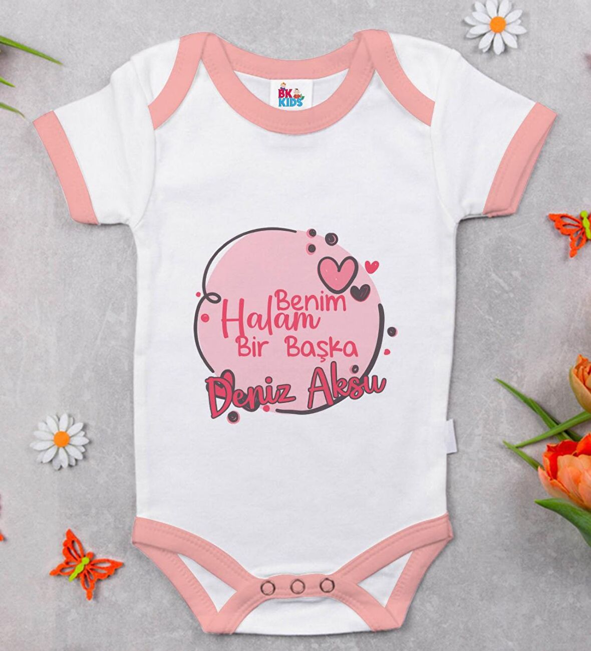 BK Kids Kişiye Özel Pembe Bebek Body Zıbın - Model 86