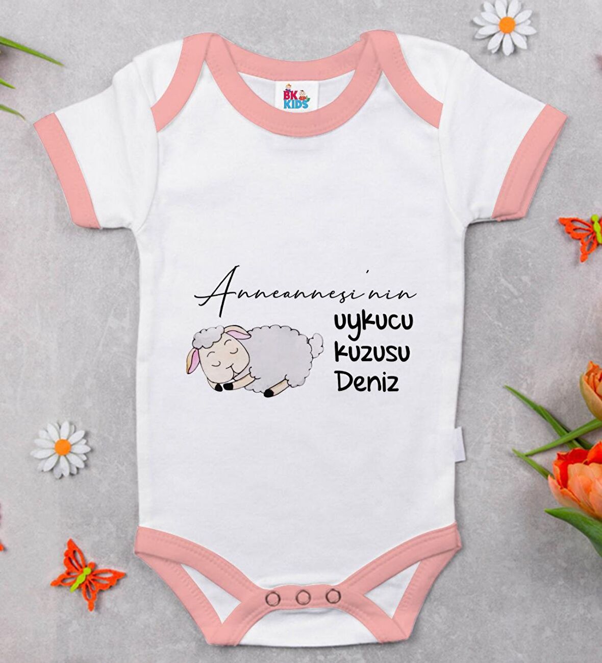 BK Kids Kişiye Özel Pembe Bebek Body Zıbın - Model 89