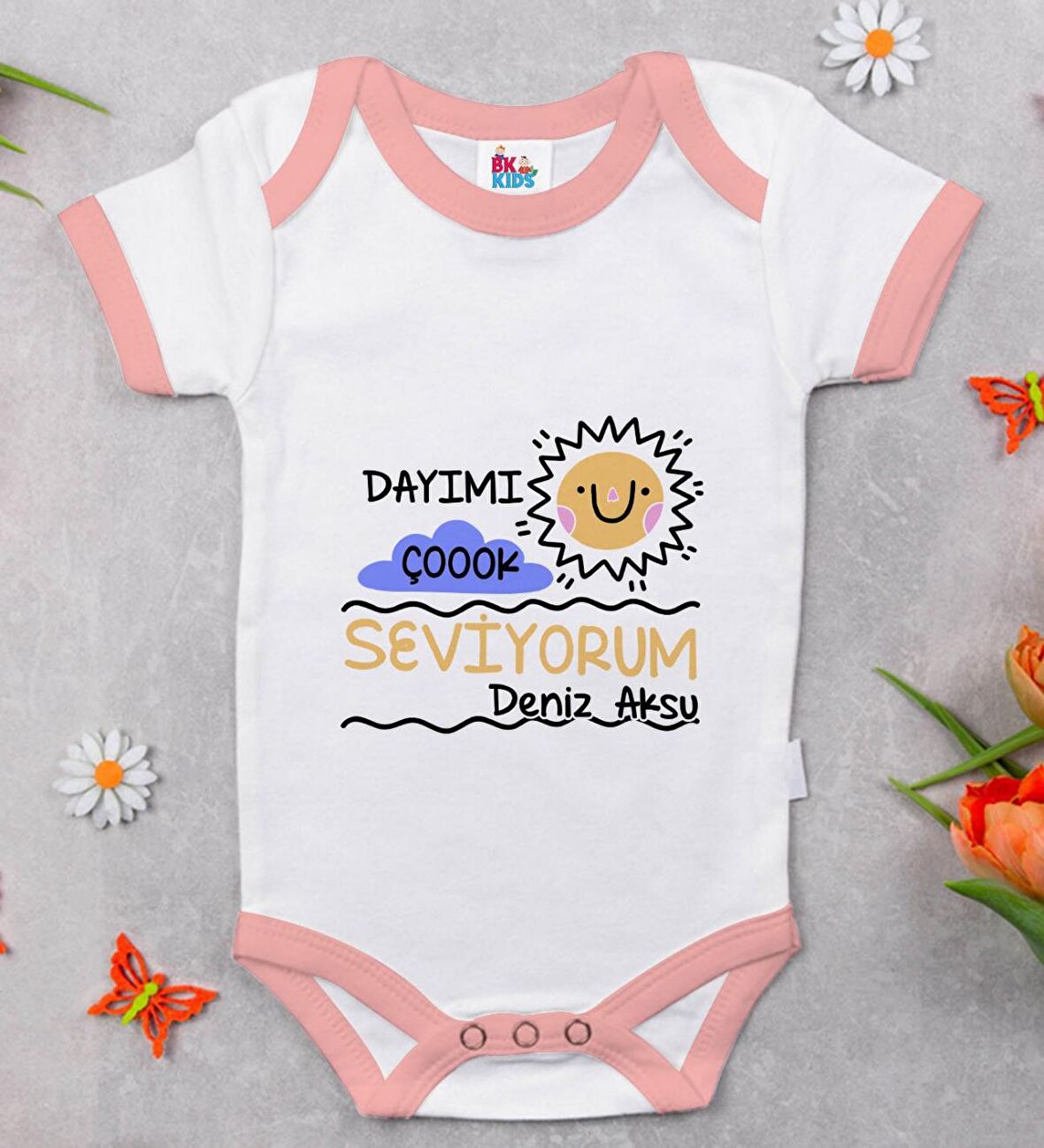 BK Kids Kişiye Özel Pembe Bebek Body Zıbın - Model 93