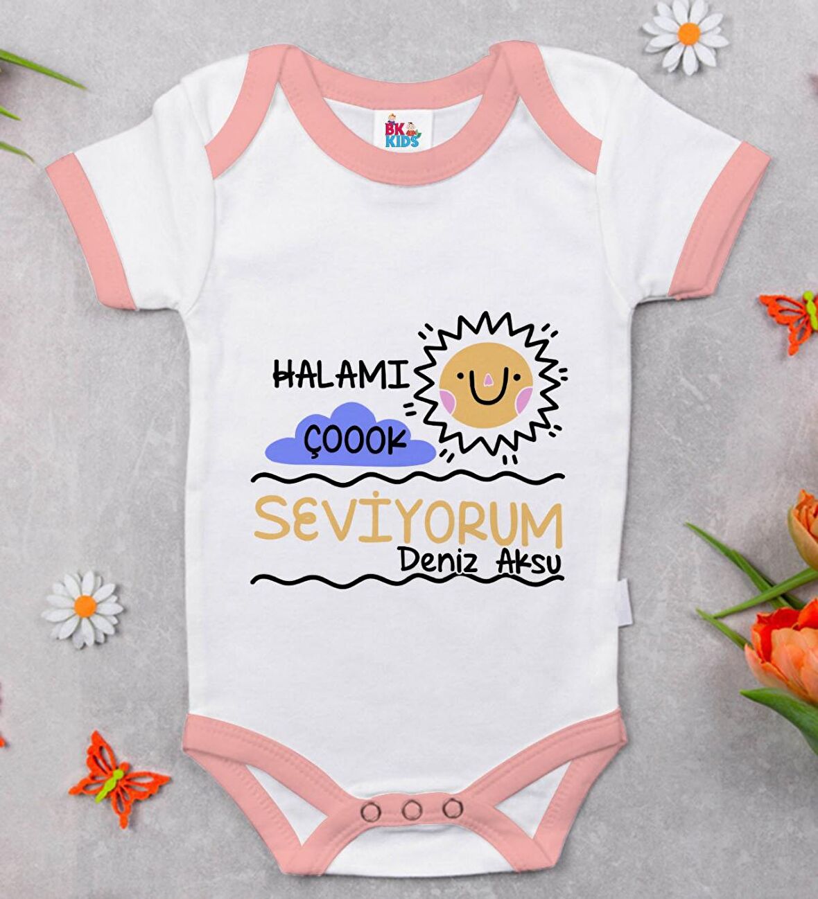 BK Kids Kişiye Özel Pembe Bebek Body Zıbın - Model 95