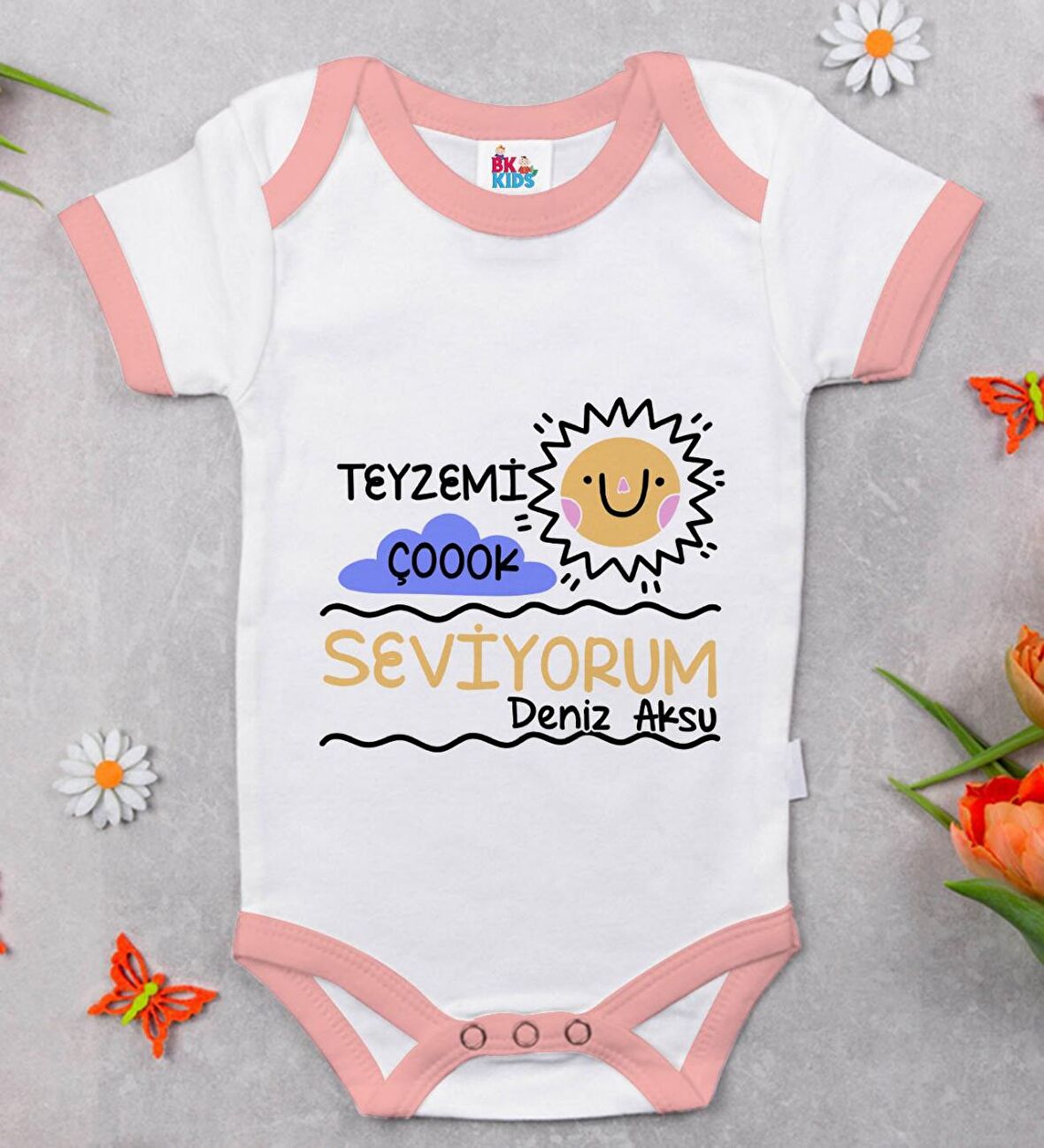 BK Kids Kişiye Özel Pembe Bebek Body Zıbın - Model 96