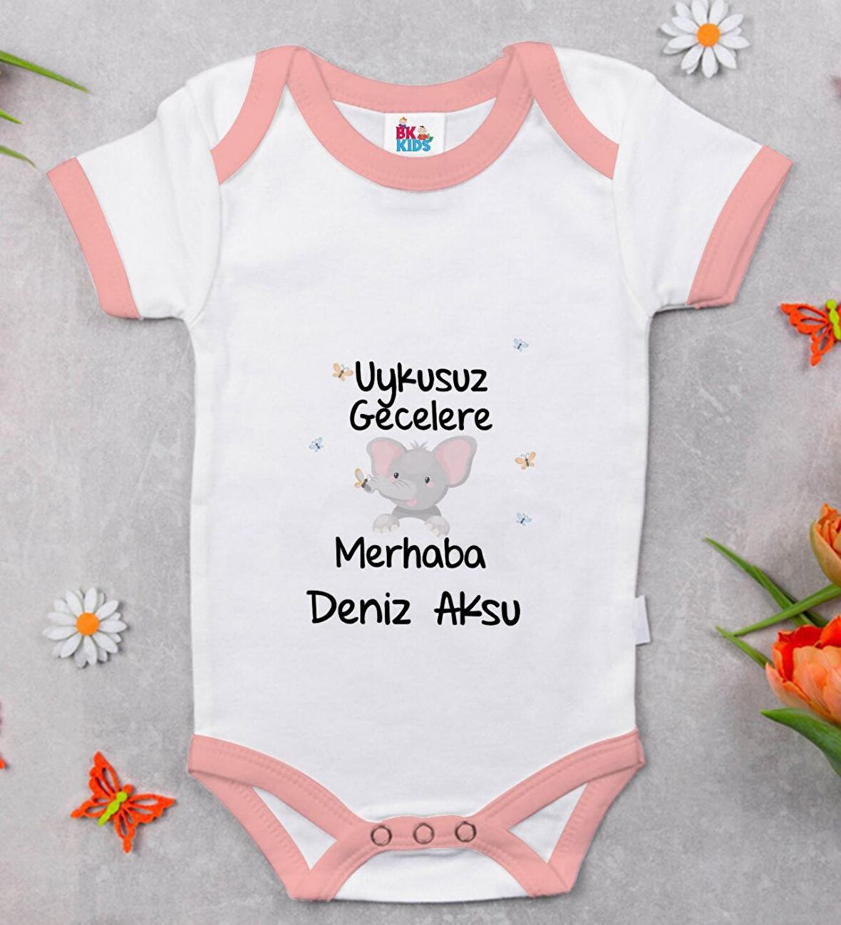 BK Kids Kişiye Özel Pembe Bebek Body Zıbın - Model 101