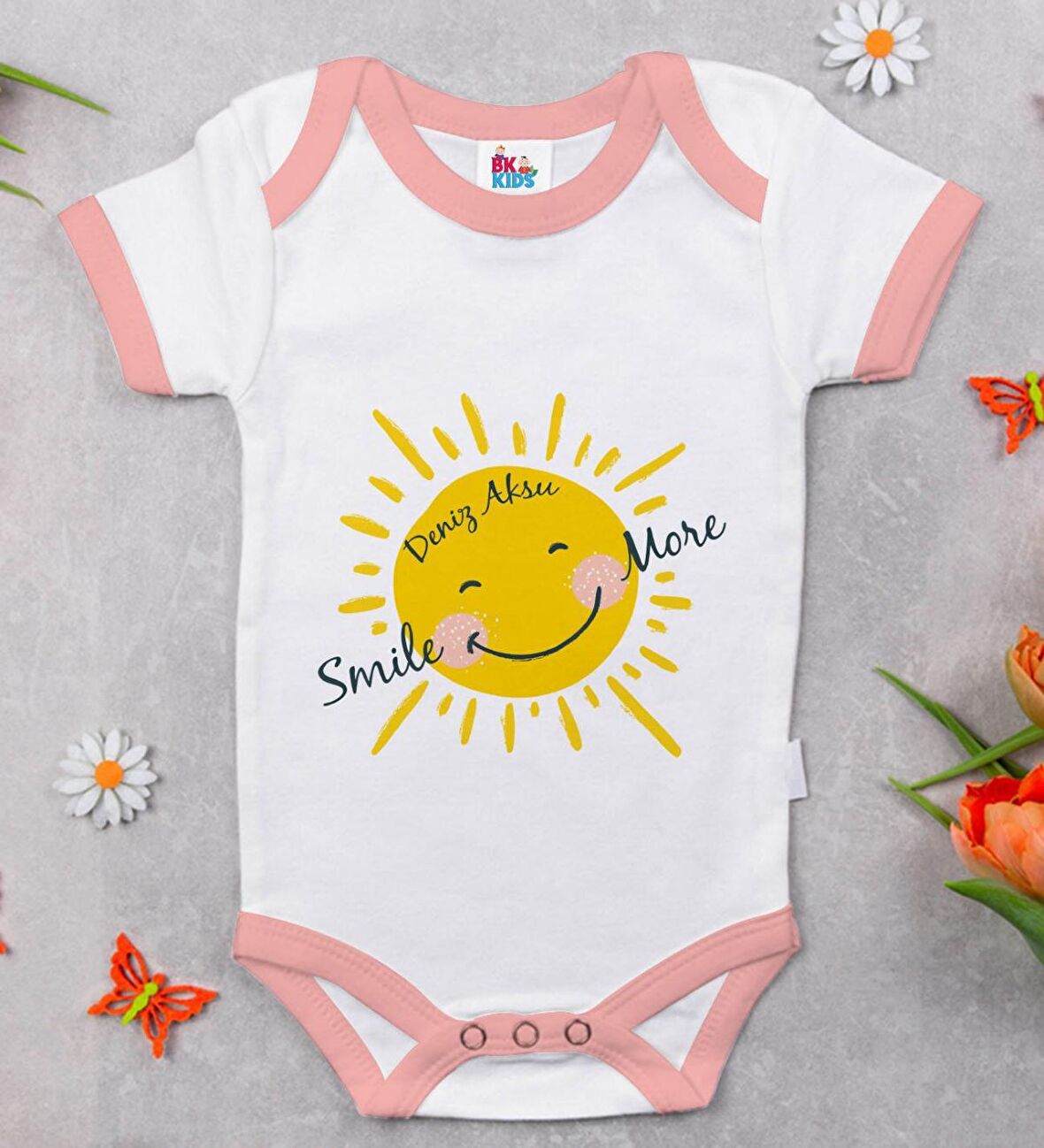 BK Kids Kişiye Özel Pembe Bebek Body Zıbın - Model 106