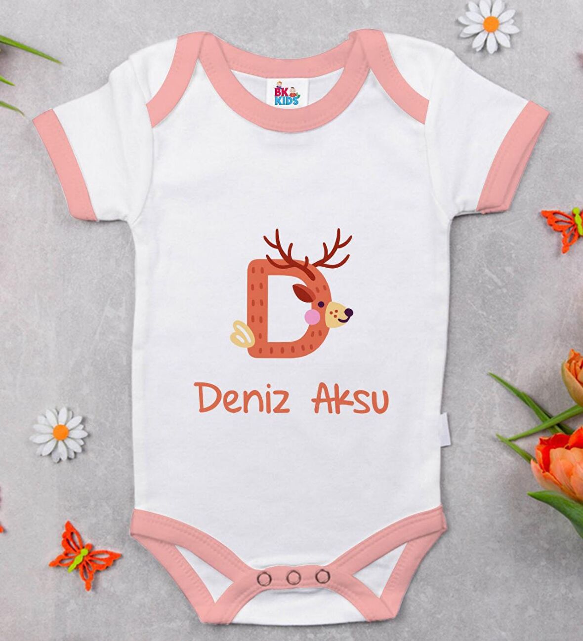 BK Kids Kişiye Özel Pembe Bebek Body Zıbın - Model 110