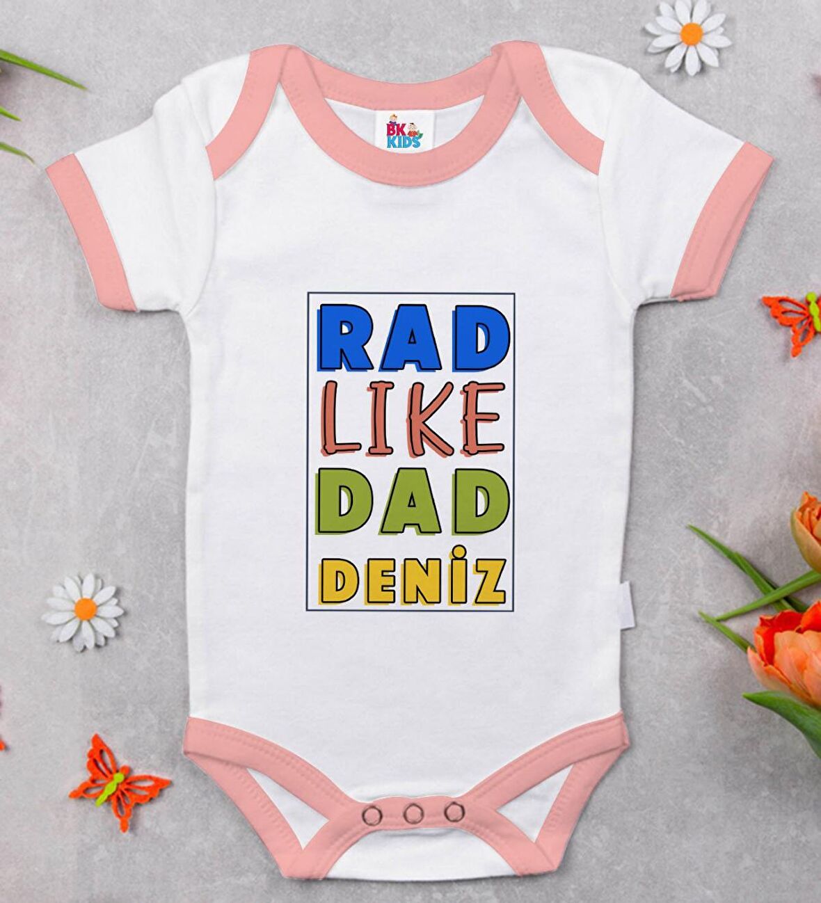 BK Kids Kişiye Özel Pembe Bebek Body Zıbın - Model 113