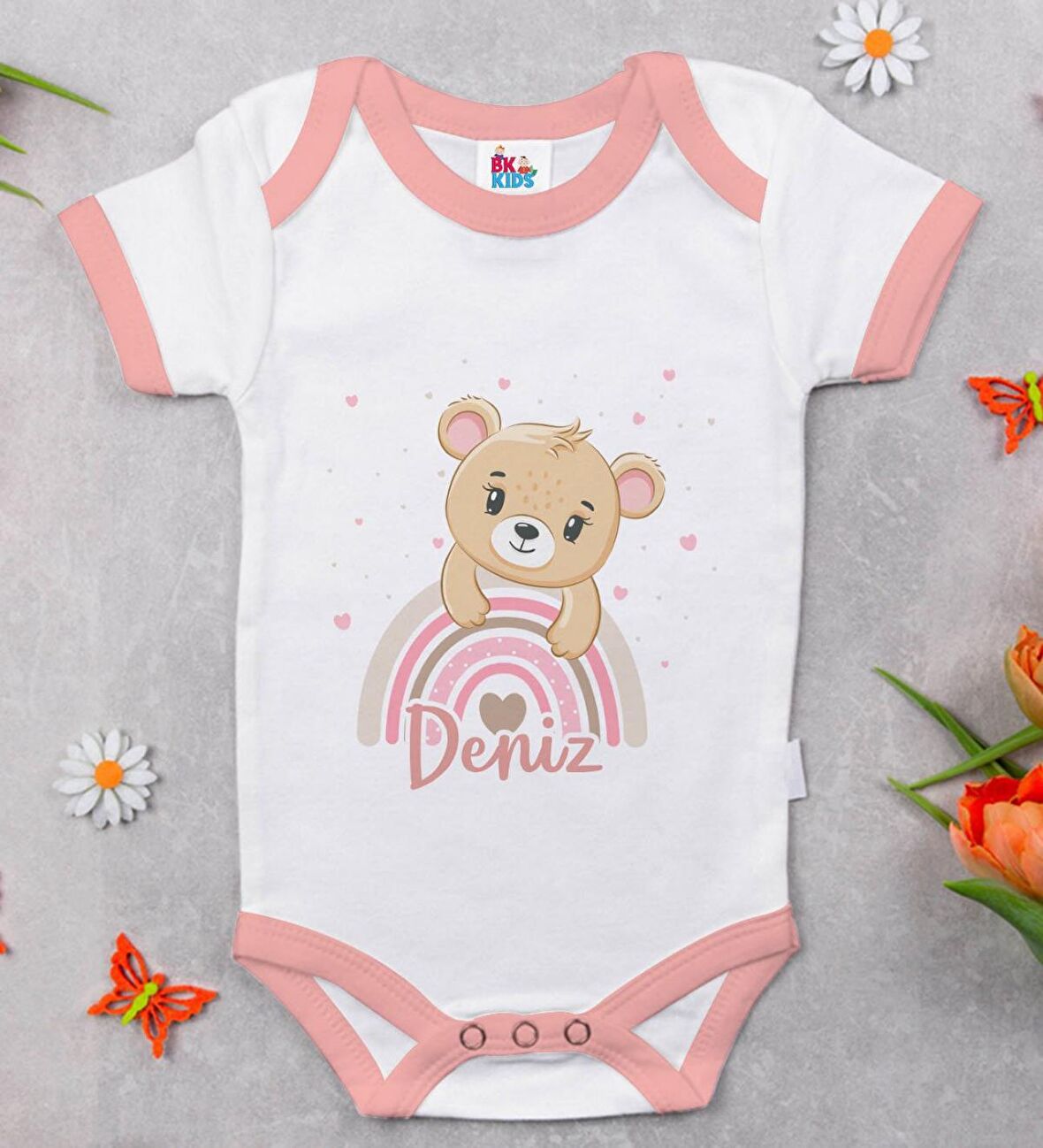 BK Kids Kişiye Özel Pembe Bebek Body Zıbın - Model 119