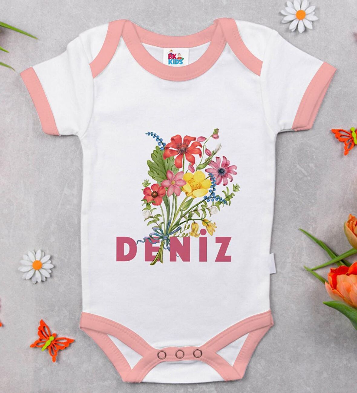 BK Kids Kişiye Özel Pembe Bebek Body Zıbın - Model 122